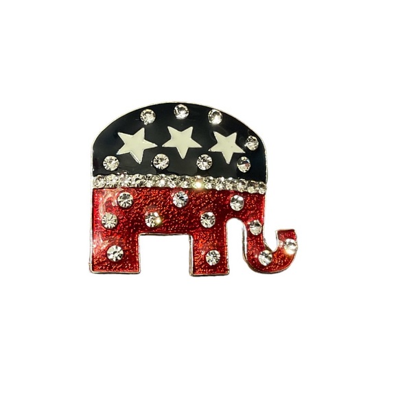 🇺🇸Blingy Sparkly Patriotic Red White & Blue Republican Elephant Silver Brooch! - Picture 3 of 8